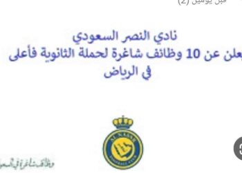 فرص عمل مميزة: وظائف ممثل مبيعات في نادي النصر السعودي لحملة الثانوية فأعلى