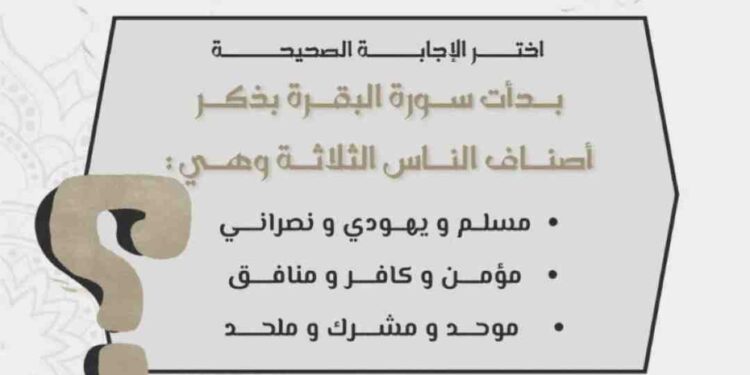 سورة البقرة: تحليل أصناف الناس الثلاثة بين المؤمنين والكافرين والمنافقين سورة البقرة: تحليل أصناف الناس الثلاثة بين المؤمنين والكافرين والمنافقين